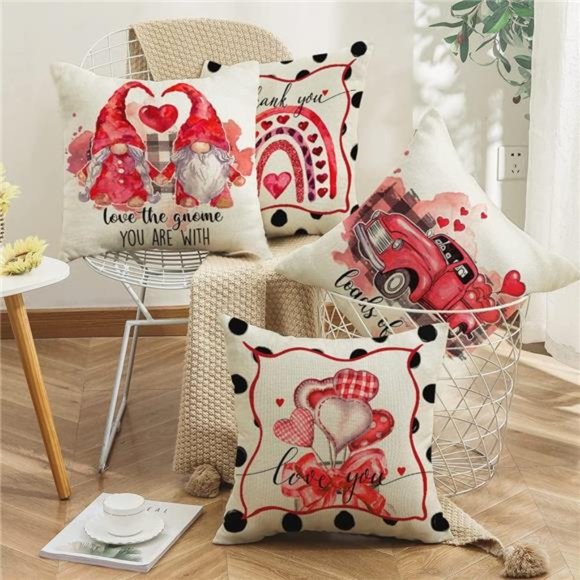 4 Pcs Valentines Day Pillow Covers 18x18 Inches Valentines Day Decor - Picture 2 of 6